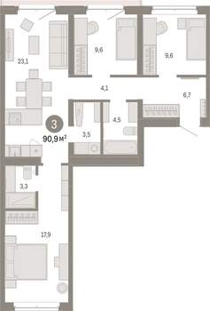 3-к квартира, вторичка, 91м2, 5/11 этаж