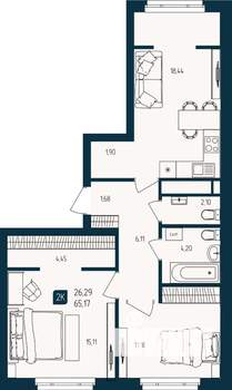 2-к квартира, строящийся дом, 65м2, 5/25 этаж