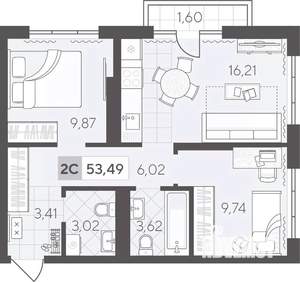 2-к квартира, вторичка, 53м2, 3/17 этаж