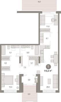 1-к квартира, вторичка, 115м2, 1/17 этаж