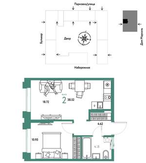 2-к квартира, вторичка, 39м2, 24/24 этаж