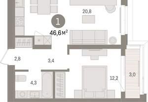 1-к квартира, вторичка, 47м2, 5/16 этаж