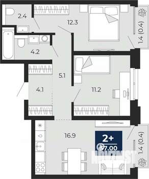 2-к квартира, вторичка, 57м2, 18/18 этаж