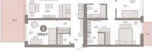 3-к квартира, вторичка, 109м2, 2/25 этаж