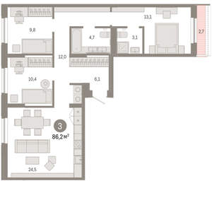3-к квартира, вторичка, 86м2, 7/17 этаж