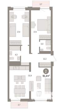 2-к квартира, вторичка, 92м2, 4/9 этаж