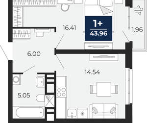 1-к квартира, вторичка, 43м2, 8/20 этаж