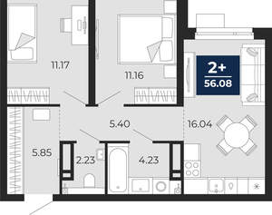 2-к квартира, вторичка, 56м2, 7/22 этаж