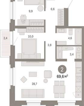 2-к квартира, вторичка, 70м2, 5/16 этаж