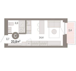 Студия квартира, вторичка, 24м2, 3/16 этаж