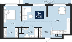 1-к квартира, вторичка, 61м2, 17/24 этаж