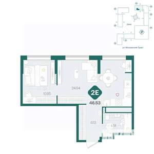 2-к квартира, вторичка, 47м2, 1/17 этаж