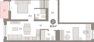 2-к квартира, вторичка, 68м2, 8/10 этаж