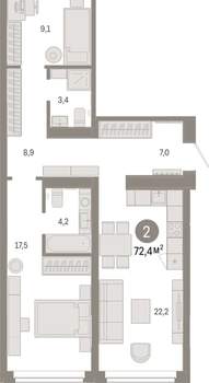 2-к квартира, вторичка, 72м2, 2/16 этаж