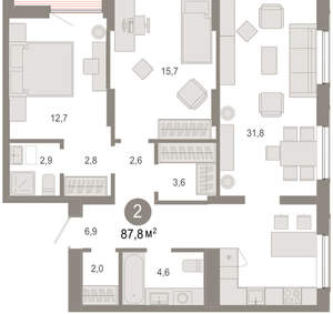 2-к квартира, вторичка, 88м2, 14/17 этаж