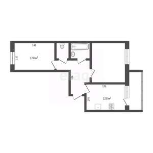 2-к квартира, вторичка, 52м2, 1/7 этаж