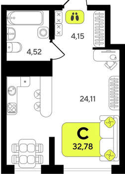 Студия квартира, вторичка, 33м2, 2/19 этаж