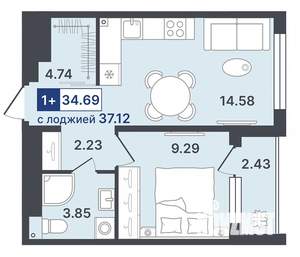 1-к квартира, строящийся дом, 35м2, 7/8 этаж