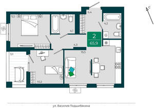 2-к квартира, вторичка, 66м2, 5/17 этаж