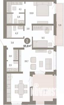 2-к квартира, вторичка, 96м2, 7/25 этаж