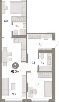 2-к квартира, вторичка, 68м2, 2/17 этаж