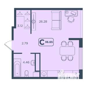 Студия квартира, вторичка, 37м2, 15/25 этаж