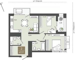 2-к квартира, вторичка, 67м2, 9/15 этаж