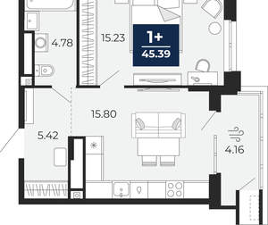 1-к квартира, вторичка, 45м2, 8/16 этаж