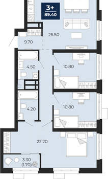 3-к квартира, вторичка, 89м2, 4/24 этаж
