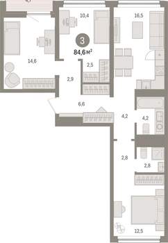 3-к квартира, вторичка, 85м2, 3/9 этаж