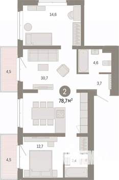 2-к квартира, вторичка, 79м2, 4/7 этаж