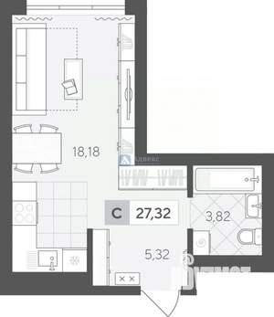 Студия квартира, вторичка, 27м2, 9/17 этаж