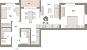 2-к квартира, вторичка, 80м2, 3/16 этаж