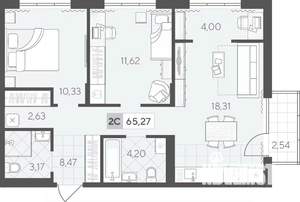 2-к квартира, строящийся дом, 65м2, 2/4 этаж