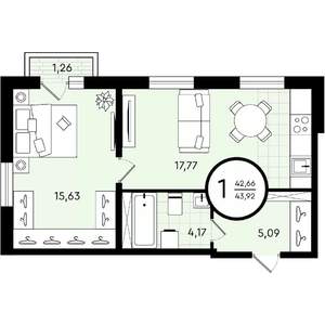 1-к квартира, вторичка, 44м2, 2/4 этаж
