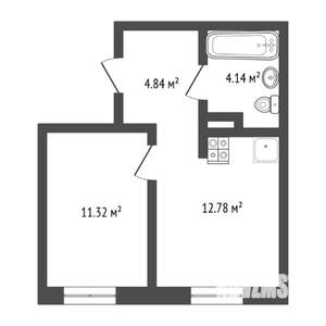 1-к квартира, строящийся дом, 33м2, 2/4 этаж