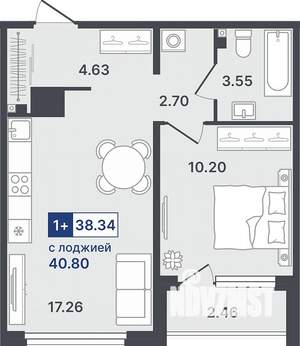1-к квартира, строящийся дом, 38м2, 2/8 этаж