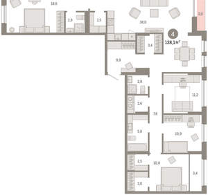 4-к квартира, сданный дом, 138м2, 2/17 этаж