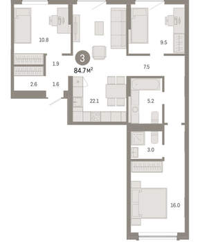 3-к квартира, вторичка, 85м2, 5/8 этаж