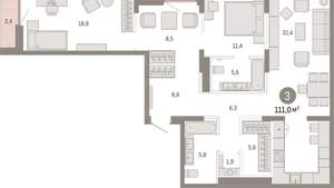 3-к квартира, вторичка, 111м2, 3/17 этаж