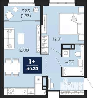 1-к квартира, вторичка, 44м2, 10/16 этаж