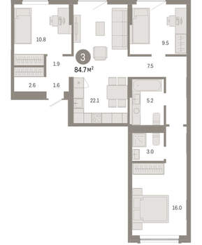 3-к квартира, вторичка, 85м2, 2/8 этаж