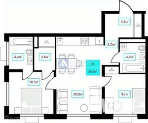 2-к квартира, вторичка, 59м2, 9/23 этаж