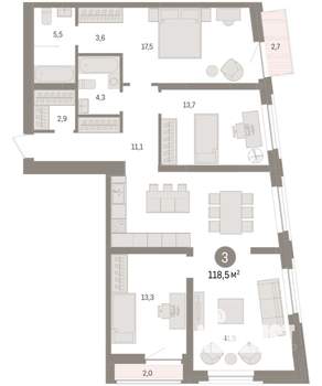 3-к квартира, вторичка, 119м2, 6/10 этаж