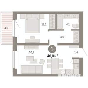 1-к квартира, вторичка, 47м2, 5/11 этаж