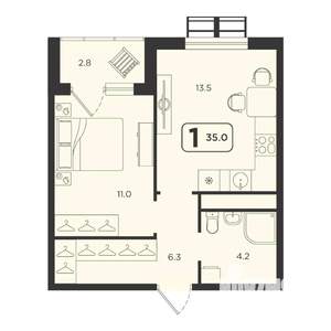 1-к квартира, вторичка, 35м2, 22/25 этаж