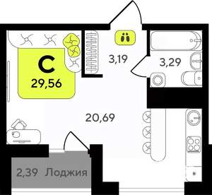 Студия квартира, вторичка, 30м2, 3/19 этаж
