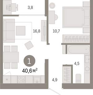1-к квартира, вторичка, 41м2, 7/17 этаж