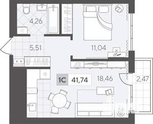 1-к квартира, вторичка, 42м2, 10/17 этаж