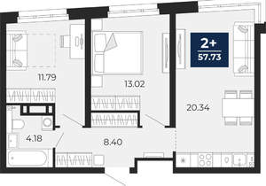 2-к квартира, вторичка, 58м2, 6/21 этаж